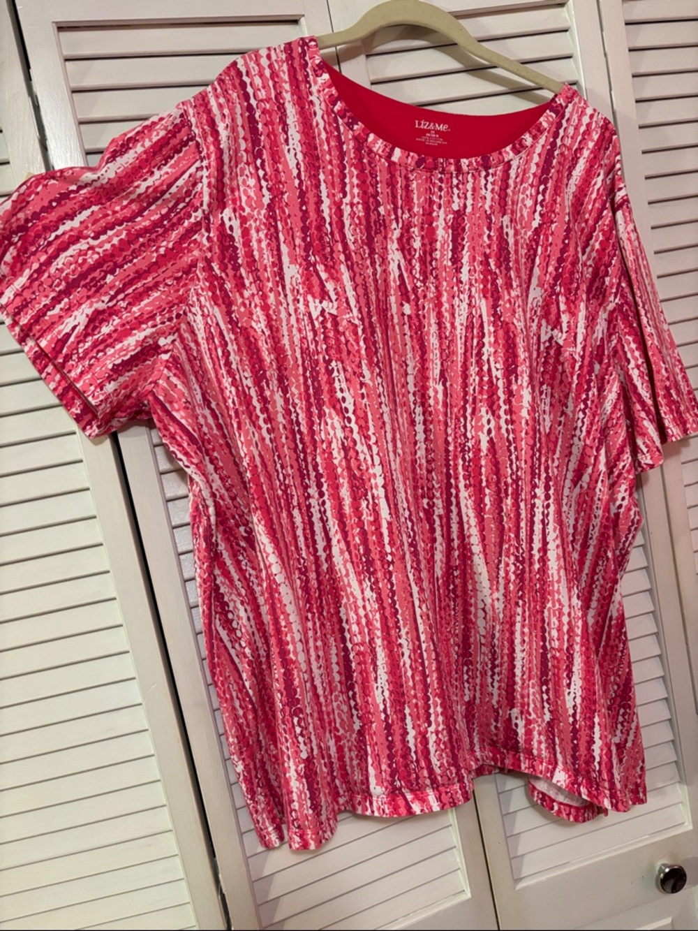 Liz & Me Pink & White Striped Short Sleeve Top